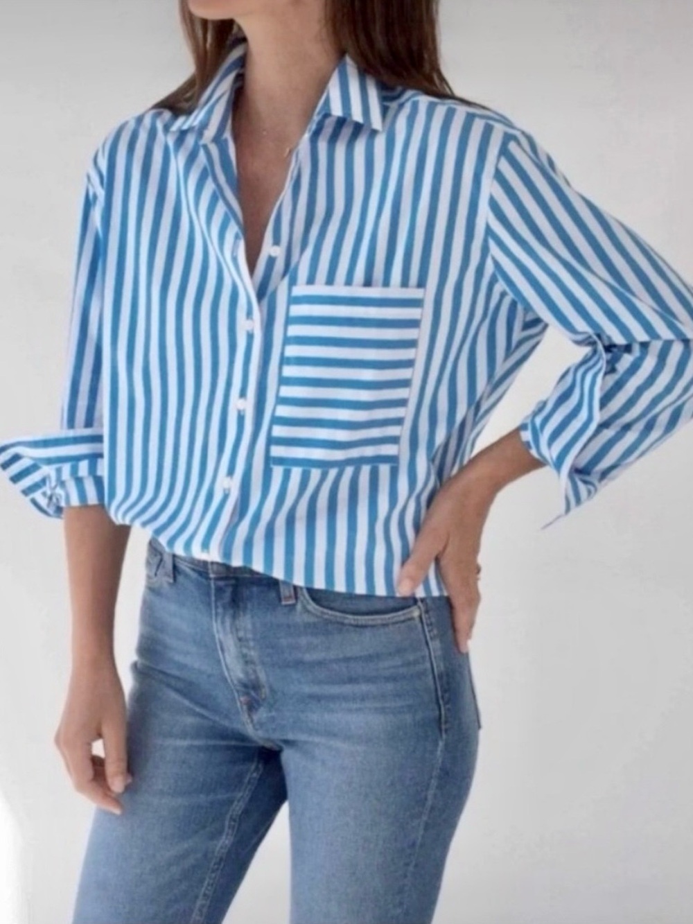 AYR The Deep End Blue and White Stripe Button-Down Shirt in Small